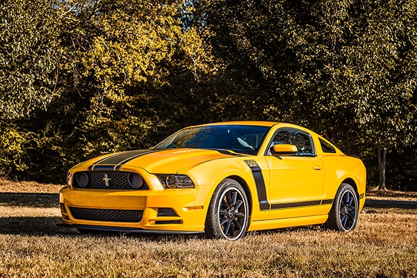 2013 Boss 302 – Ford began reproducing the Boss 302 Mustang in 2012 and 2013. This is serial number 0134 of the 3,526 produced and is one of 852 in “School Bus Yellow” color.