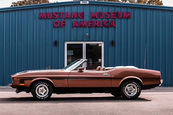 1973 Mustang Convertible -This is an excellent restoration of a rare 1973 Mustang convertible with Medium Copper Brown paint, Medium Ginger knitted vinyl interior, 351-4V engine, 4-speed transmission and NASA-style hood with Dual Ram Air Induction.