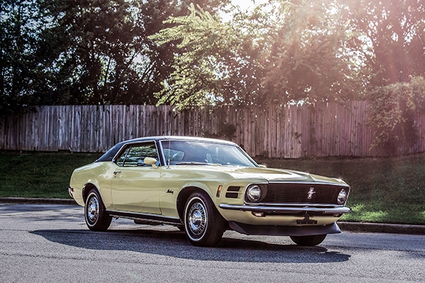 1970 Mustang Coupe Grande – This is a fine example of a well-maintained Mustang sold in the early 1970s with Competition Yellow paint color.