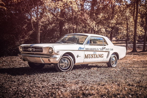 1964-1/2 Coupe-Indy Pace Car Replica – The first year Mustang was selected to be the pace car for the Indianapolis 500 in May 1964. Ford produce 200 Mustang Coupe Pace Car Replicas as part of a special dealer promotional program.