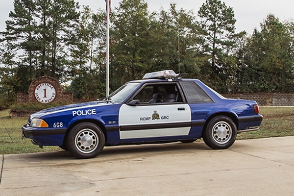 1991 SSP Royal Canadian Mounted Police Mustang - This Special Service Package Mustang was delivered on March 28, 1991 to Innisfall, Alberta for police service patrolling Highway 2 between Edmonton and Calgary and it remained in service through July, 1993.