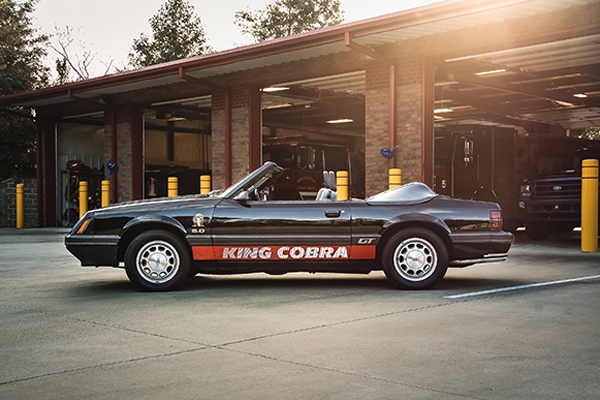 1985 Mustang Convertible – Special King Cobra Edition This Mustang is one of five special “King Cobra” models produced for Anheuser-Busch Company for the introduction of King Cobra Malt Liquor in 1985. It may be the only one remaining in existence.